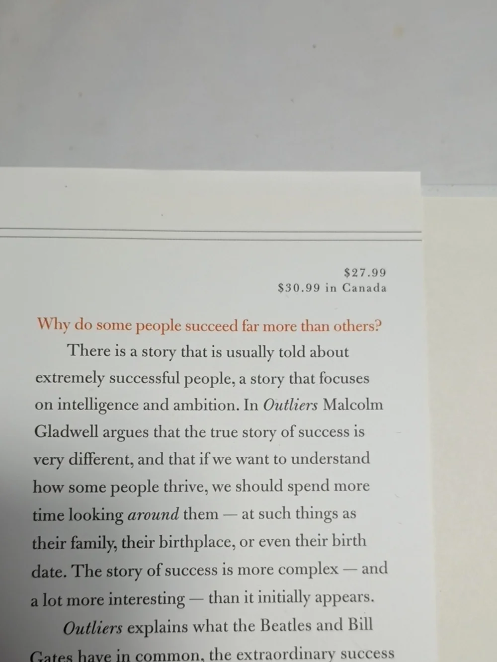 Hardcover Outliers  The Story Of Success by Malcolm Gladwell Book